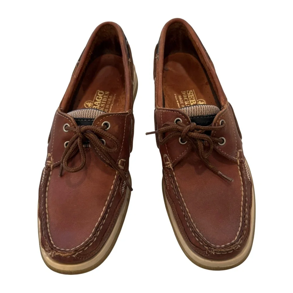 Vintage Sebago Clovehitch II Leather Boat Shoes Mens 9 N Narrow Brown USA Made